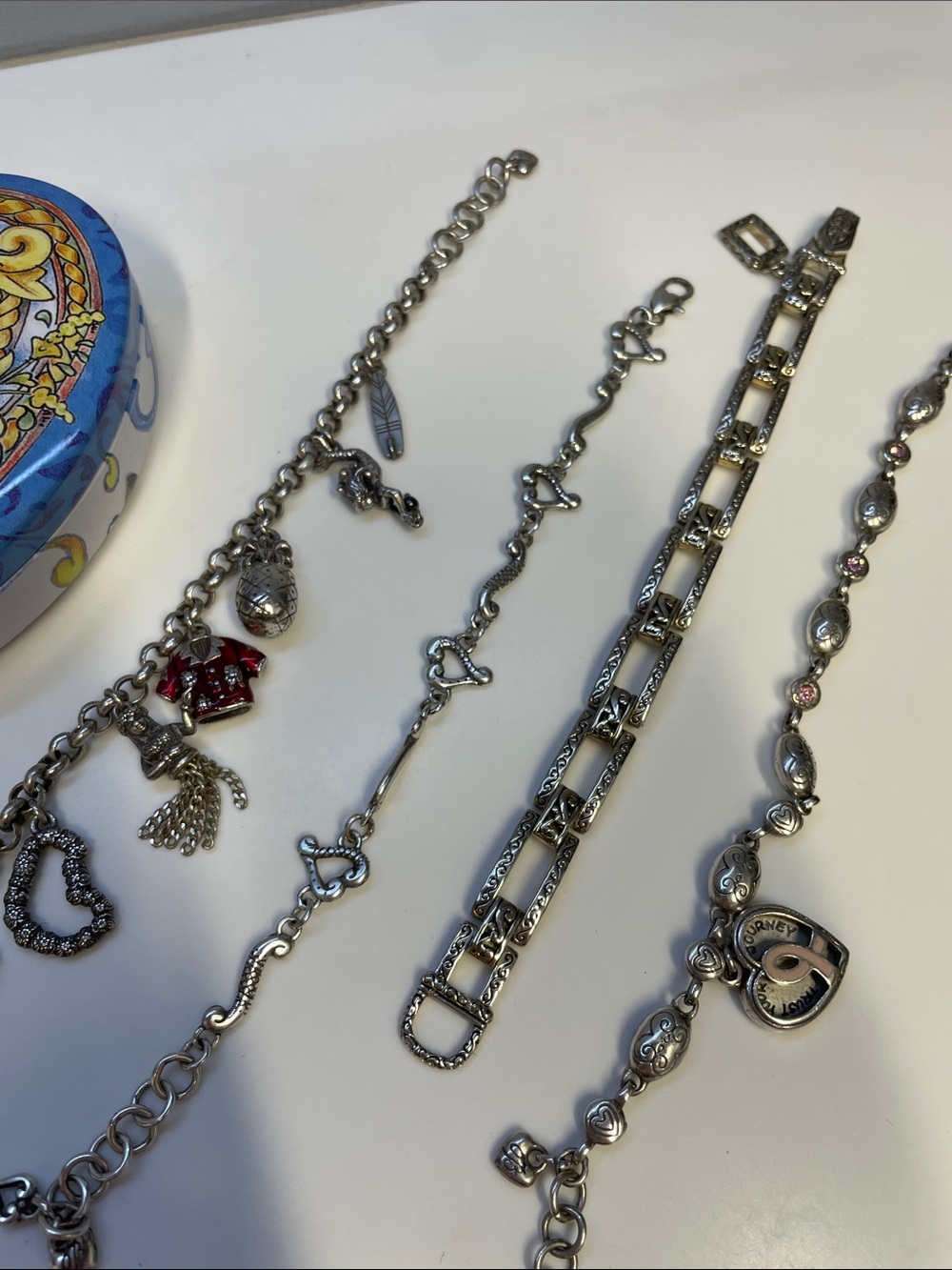 BRIGHTON Silver Charm Bracelet Lot of 4   With Heart case - Picture 6 of 7